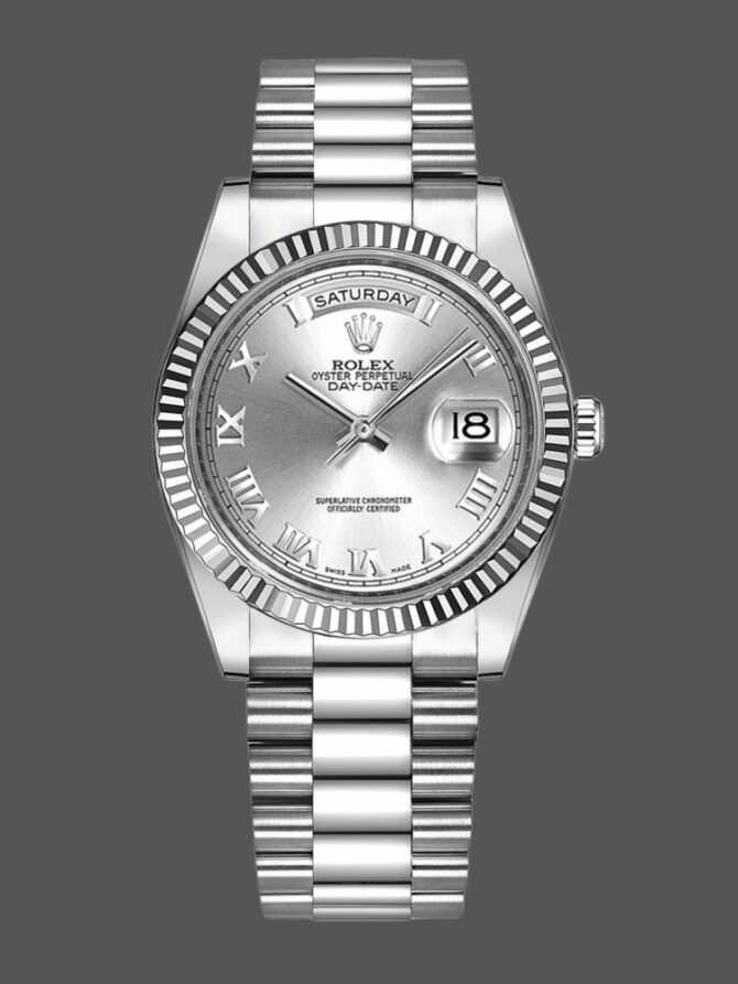Replica Rolex Day-Date 118338 Yellow gold Silver dial 36mm Unisex Watch