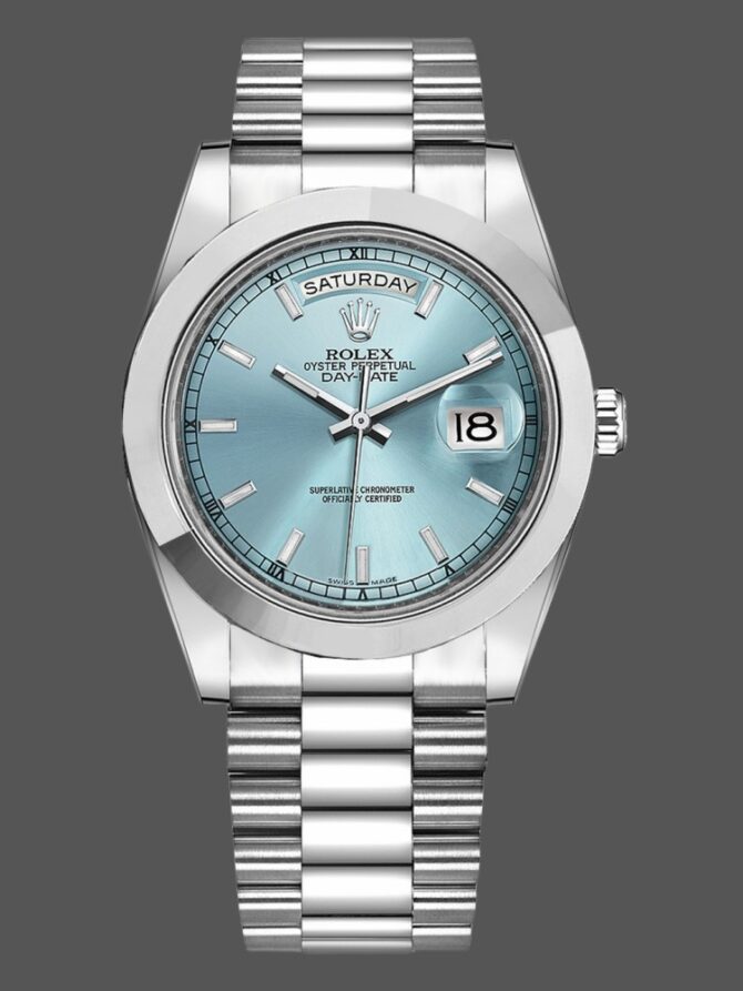 Replica Rolex Day-Date 218206 Ice Blue Roman Numeral Dial Platinum 41MM Mens Watch