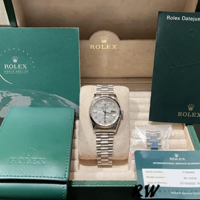 Replica Rolex Day-Date 118239 MOP Diamond Dial 36mm Unisex Watch