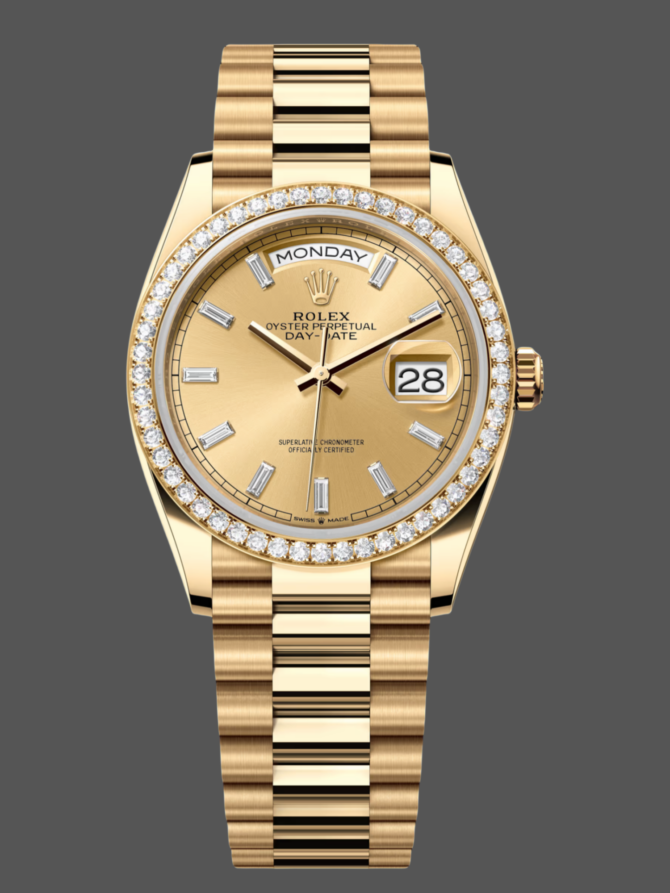 Replica Rolex Day-Date 128348RBR Dark Grey Dial Yellow Gold 36MM Unisex Watch