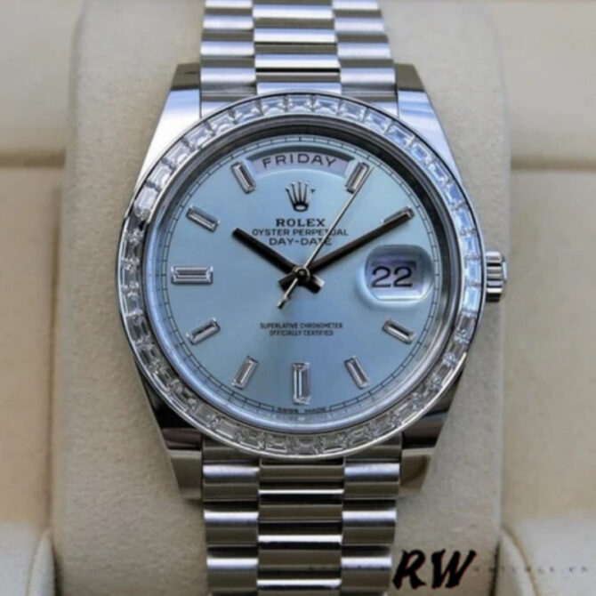 Replica Rolex Day-Date 228396TBR Ice Blue Diamond Dial Diamond Bezel 40mm Mens Watch