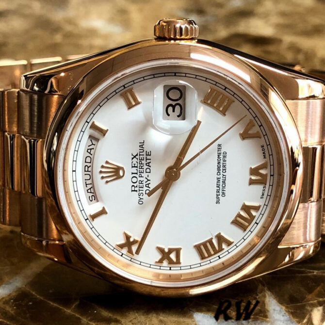 Replica Rolex Day-Date 118205 Everose Gold White Dial 36mm Unisex Watch