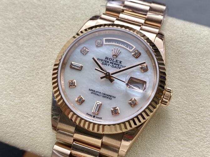 Replica Rolex Day-Date 128235 Everose Gold MOP Dial 36MM Unisex Watch