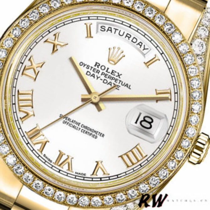 Replica Rolex Day-Date 118388 Yellow Gold White Roman Numeral Dial 36MM Unisex Watch