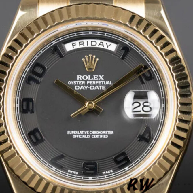Replica Rolex Day-Date 218238 Concentric Circle Black Dial Yellow Gold 41MM Mens Watch