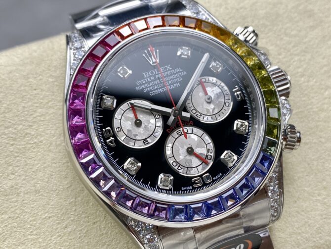 Rolex Daytona 116599RBOW Rainbow White Gold Black Dial Sapphire Bezel