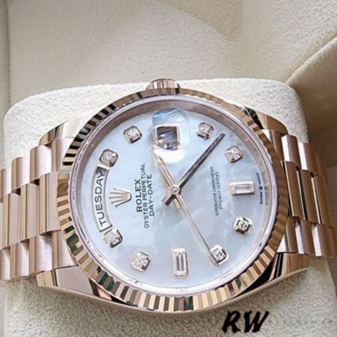 Replica Rolex Day-Date 128235 Everose Gold MOP Dial 36MM Unisex Watch
