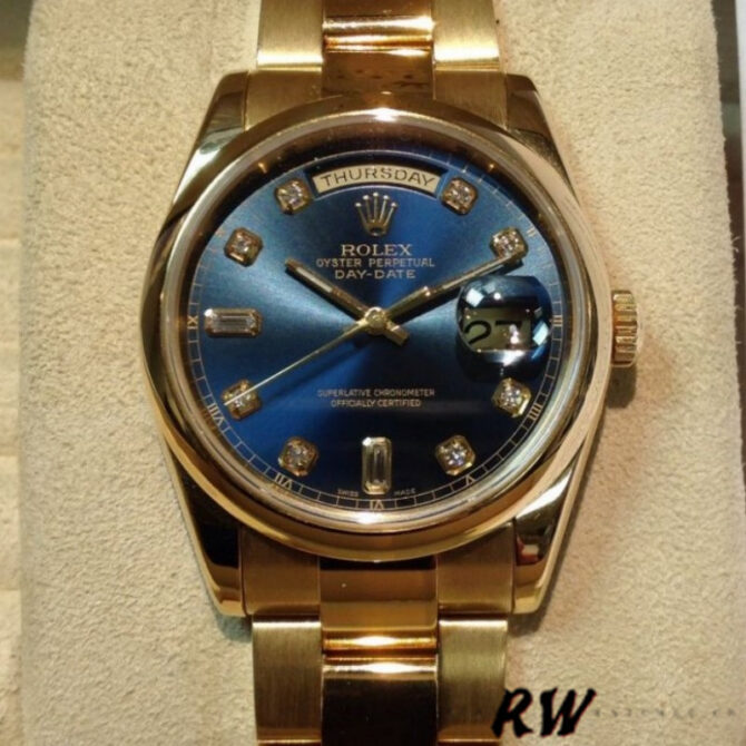 Replica Rolex Day-Date 118238 Dark Mother Of Pearl Dial Yellow Gold 36mm Unisex Watch