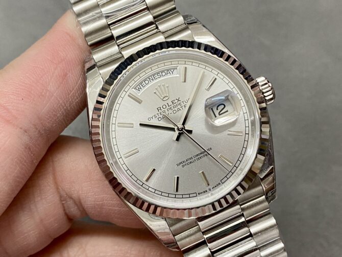 Replica Rolex Day Date 36mm Platinum White Gold Silver Index 128236 0001