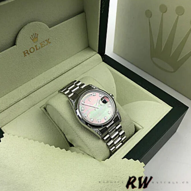 Replica Rolex Day-Date 118296 Platinum MOP Dial Diamond 36mm Unisex Watch