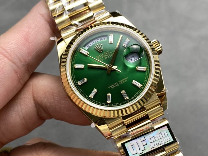 Replica Rolex Day Date 36 Yellow Gold Automatic Green Diamond Dial M128238 0130