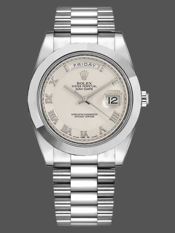 Replica Rolex Day-Date 218206 Concentric Circle Ivory Roman Numeral Dial Platinum 41MM Mens Watch