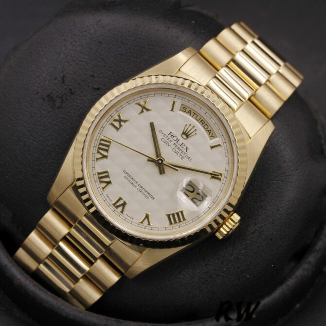 Replica Rolex Day-Date 118238 Ivory Dial Fluted Bezel 36mm Unisex Watch