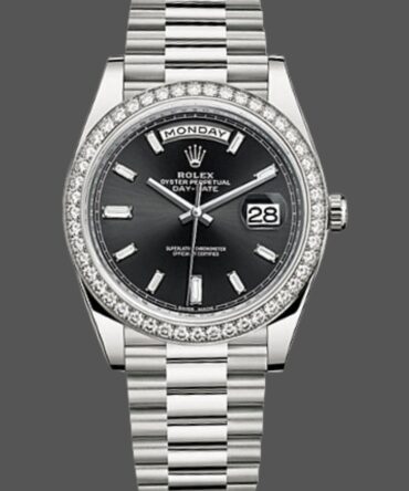 Replica Rolex Day-Date 228349RBR Black Dial Diamond Bezel 40mm Mens Watch
