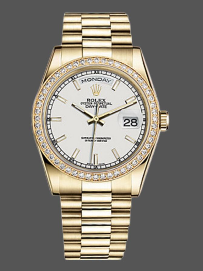 Replica Rolex Day Date 118348 Yellow Gold Black Diamond Dial 36mm Unisex Watch