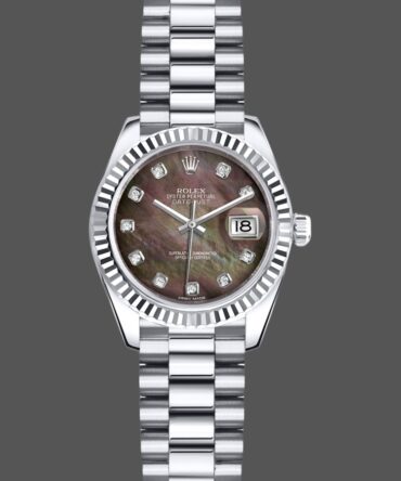 Rolex Datejust 179179 Black MOP Diamond Dial Fluted Bezel 26MM Lady Replica Watch