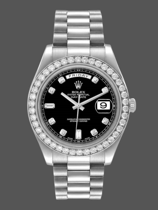Replica Rolex Day-Date 218349 Black Diamond Dial 41MM Mens Watch