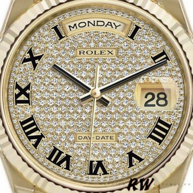 Replica Rolex Day-Date 118238 Pave diamond dial 36mm Unisex Watch