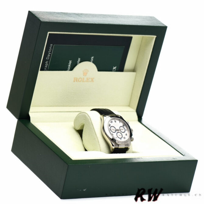 Rolex Daytona 116519 Black Alligator Leather strap White Dial 40mm Mens Replica Watch