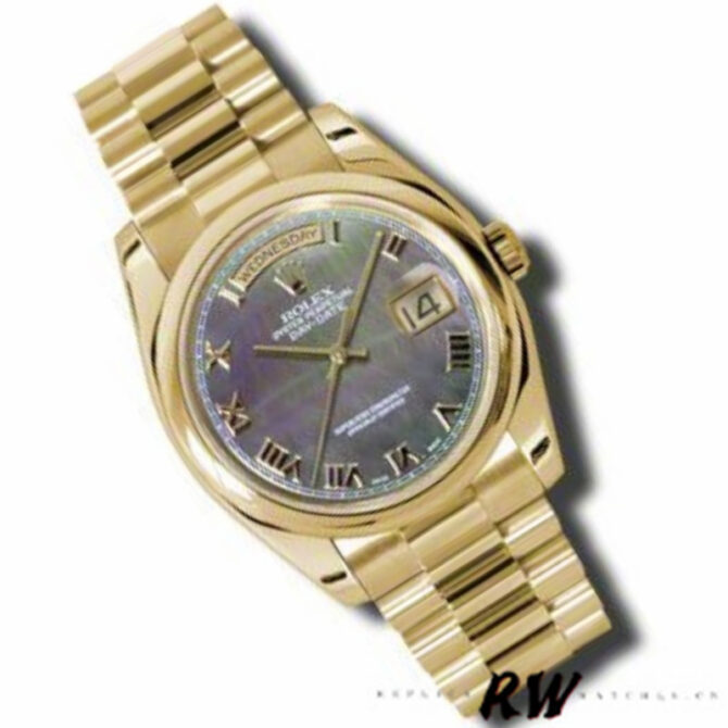 Replica Rolex Day-Date 118238 Dark Mother Of Pearl Dial Yellow Gold 36mm Unisex Watch
