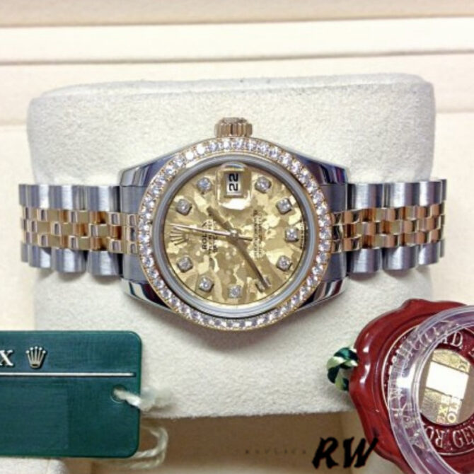 Rolex Datejust 179383 Jubilee Crystal Grey and Champagne Dial 26MM Lady Replica Watch