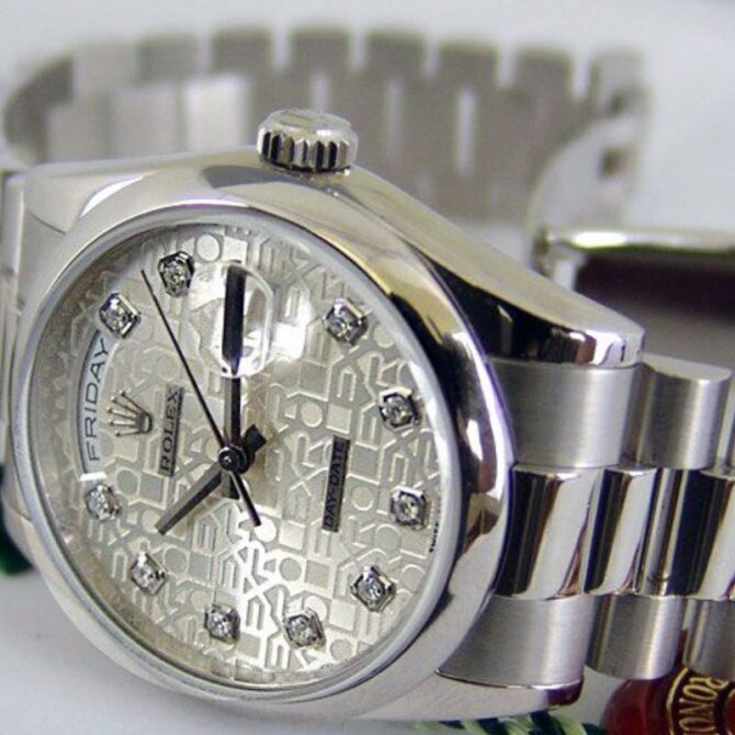 Replica Rolex Day-Date 118206 Jubilee Silver Dial Diamonds 36mm Unisex Watch