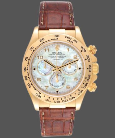 Rolex Daytona 116518 Yellow Gold MOP Dial Brown Strap 40mm Mens Replica Watch