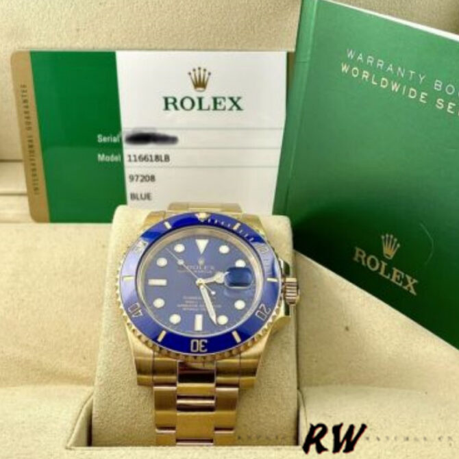Rolex Submariner 116618 Yellow Gold Blue Dial 40mm Mens Replica Watch