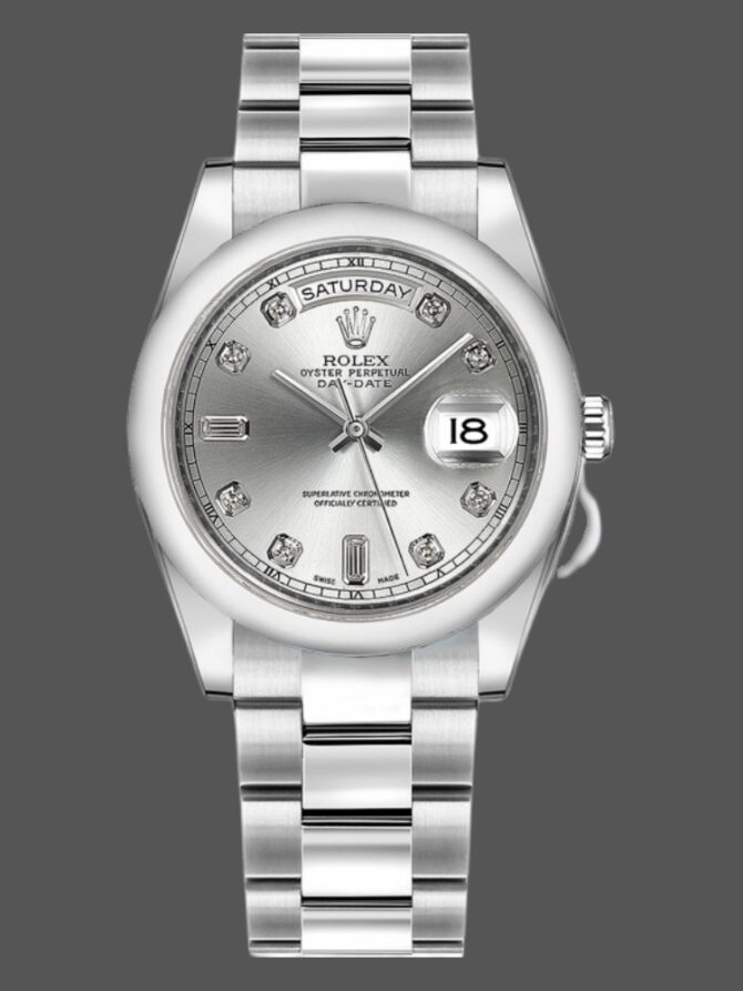 Replica Rolex Day-Date 118209 Silver Diamond Dial Automatic 36mm Unisex Watch