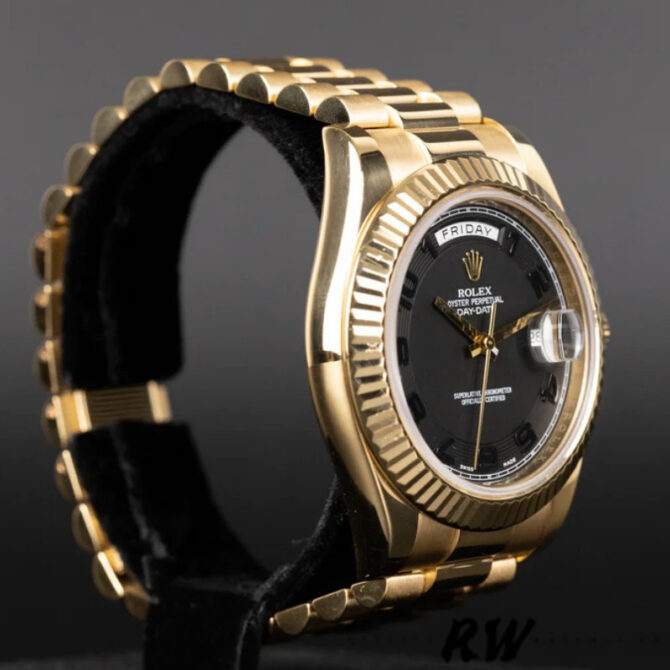 Replica Rolex Day-Date 218238 Concentric Circle Black Dial Yellow Gold 41MM Mens Watch