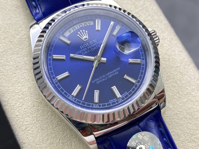 Replica Rolex Day Date 36mm White Gold Fluted Bezel 118139 0004 Blue Index