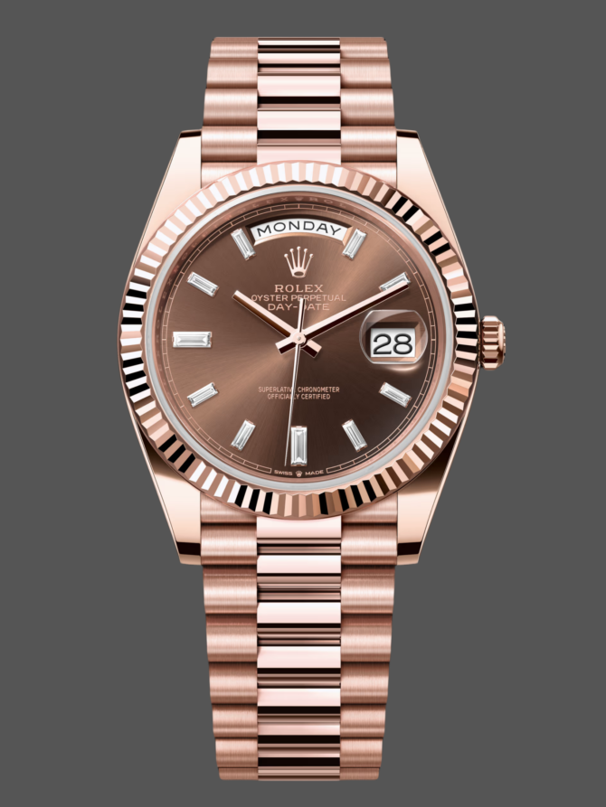 Replica Rolex Day Date 40 18kt Everose Gold Replica Rolex President Chocolate Dial m228235 0003