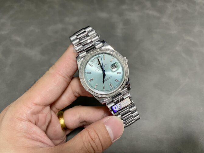 Replica Rolex Day-Date 228396TBR Ice Blue Diamond Dial Diamond Bezel 40mm Mens Watch