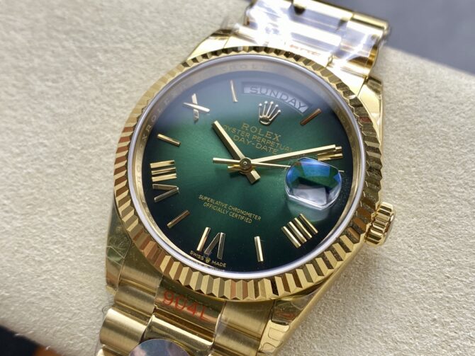Replica Rolex Day Date 36mm Fluted Bezel Green Ombre Dial President Bracelet m128238 0118