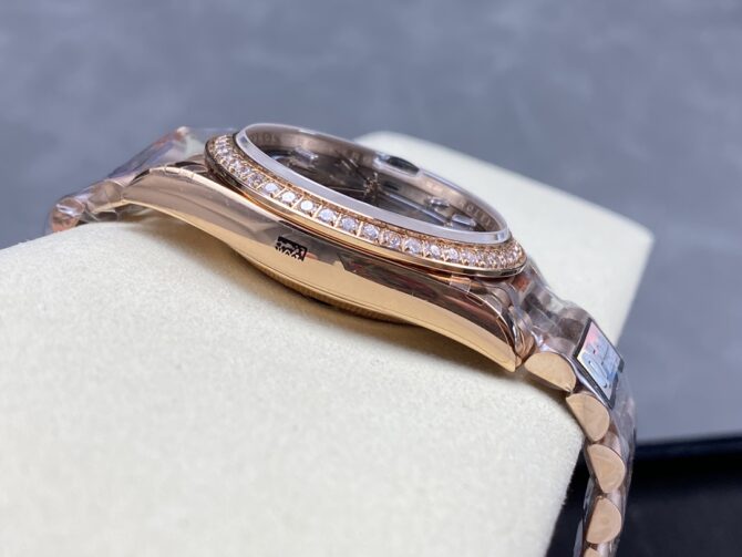 Replica Rolex Day-Date 228345RBR Chocolate Brown Diamond Dial Diamond Bezel 40mm Mens Watch