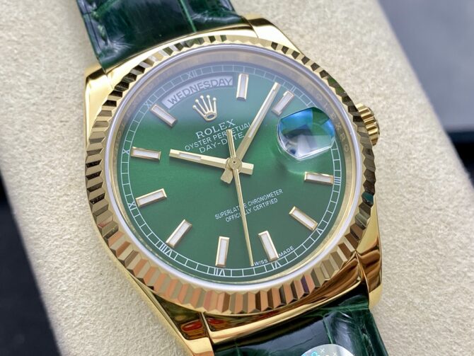 Replica Rolex Day Date 36 Green Dial Solid 18k Yellow Gold 118138 0003