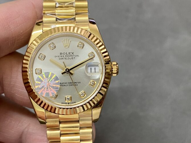 Rolex Datejust 31 Yellow Gold Silver Diamond Dial M278278 0034 Women's Watch