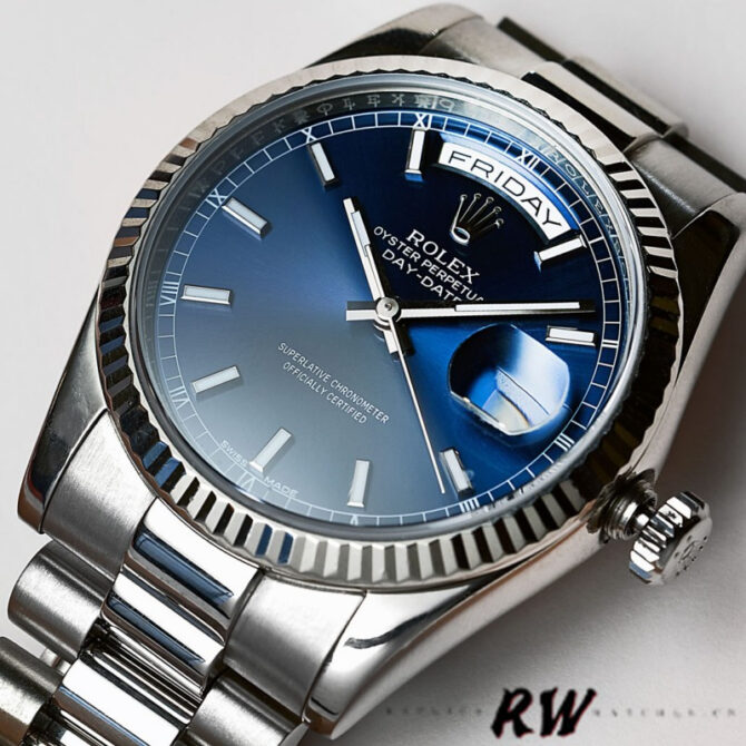 Replica Rolex Day-Date 118239 White Gold Blue Dial 36mm Unisex Watch