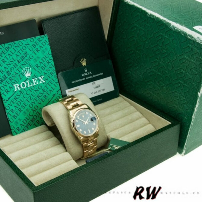 Replica Rolex Day-Date 118238 Dark Mother Of Pearl Dial Yellow Gold 36mm Unisex Watch
