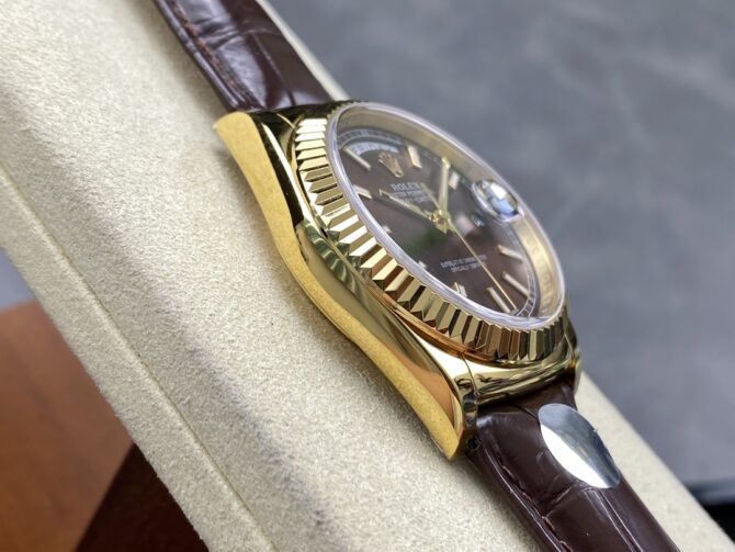 Replica Rolex Day Date 36 Yellow Gold Chocolate Dial 118138 0005 Leather Watch