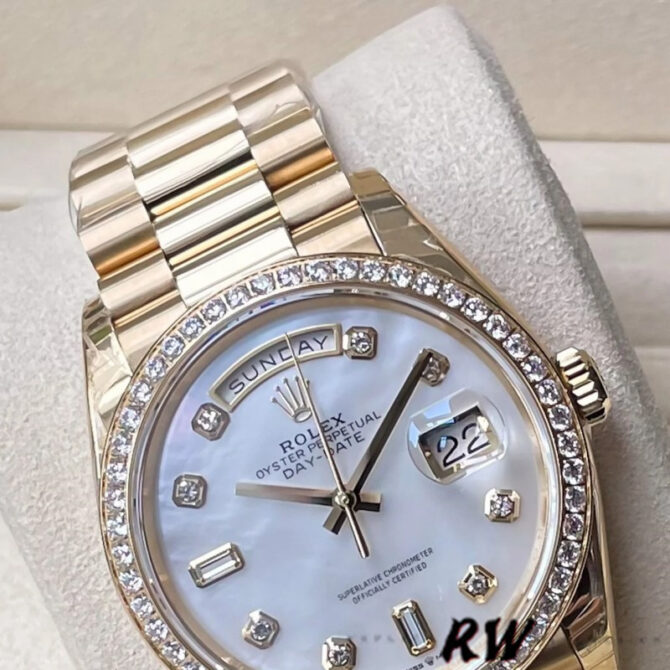 Replica Rolex Day Date 128348RBR MOP Yellow Gold 36MM Unisex Watch