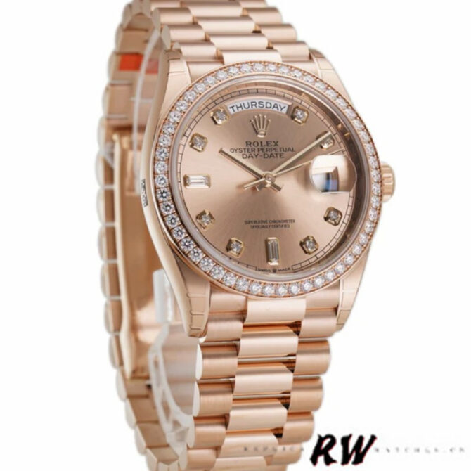 Replica Rolex Day-Date 128345RBR Champagne Rose Dial Everose Gold 36MM Unisex Watch