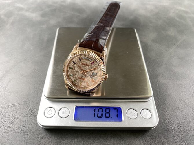 Replica Rolex Day Date 36 Diamond Paved Dial Fluted Bezel 18K Everose gold 128235 0039 President Watch