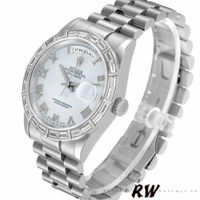 Replica Rolex Day-Date 118366 Ice Blue Dial Diamond Bezel 36mm Unisex Watch