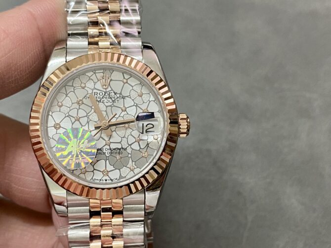 Rolex Datejust 31 Two Tone Silver Floral-Motif Diamond Bezel m278381rbr 0032 Women's Watch