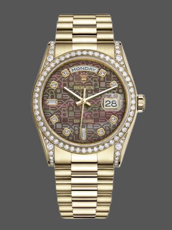 Replica Rolex Day-Date 118388 Mother of Pearl Jubilee Diamond Dial 36mm Unisex Watch