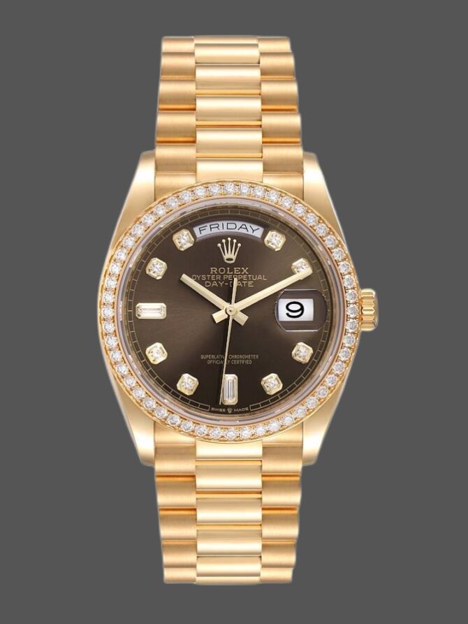 Replica Rolex Day-Date 128348RBR Dark Grey Dial Yellow Gold 36MM Unisex Watch