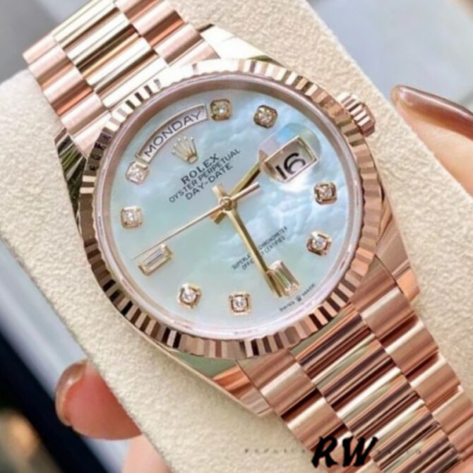 Replica Rolex Day-Date 128235 Everose Gold MOP Dial 36MM Unisex Watch