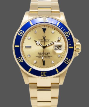 Rolex Submariner 16618 Yellow Gold Champagne Dial 40mm Mens Replica Watch
