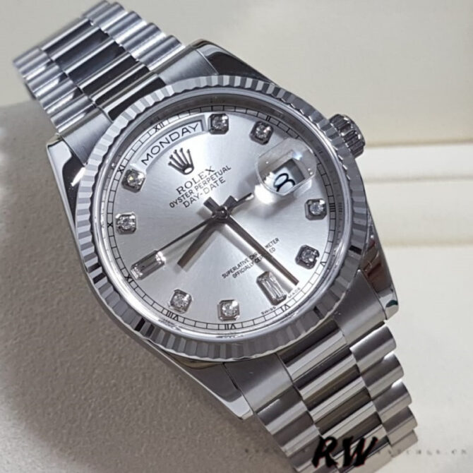 Replica Rolex Day-Date 118338 Yellow gold Silver dial 36mm Unisex Watch